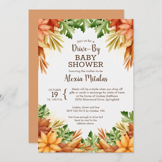 Fall Foliage DRIVE-BY Baby Shower Invitations (Front/Back)