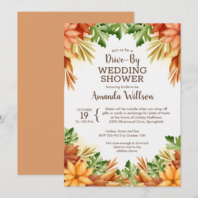 Fall Foliage DRIVE-BY Bridal Shower Invitations (Front/Back)