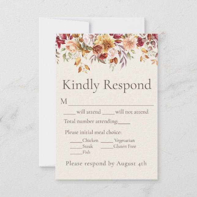 Fall Foliage Floral Ivory Wedding Response RSVP (Front)