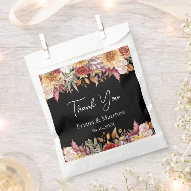 Fall Foliage Flowers Black and White Wedding  Favour Bag (Clipped)