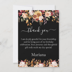 Fall Foliage Flowers Black Thank You Card