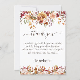 Fall Foliage Flowers White Thank You Card