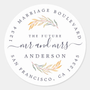 Fall Foliage Future Mrs Wedding Return Address Classic Round Sticker