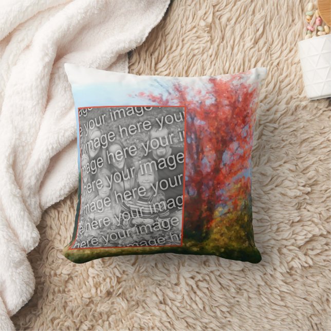 Fall Foliage Nature Painting Add Your Photo Throw Pillow (Blanket)