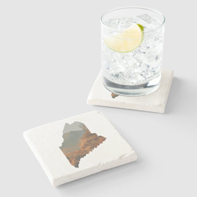 Fall Foliage on Katahdin in Maine Stone Coaster (Side)