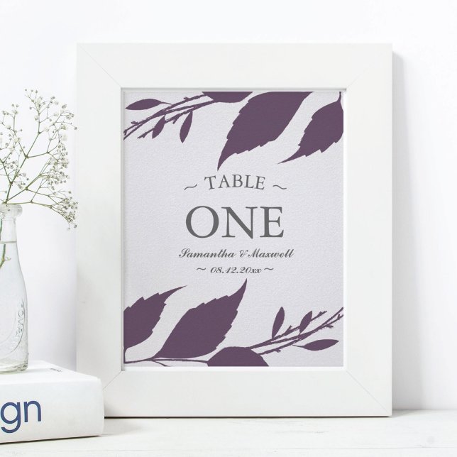 Fall Foliage Plum Purple Leaves Table Number Poster (table number wedding decor purple leaves)