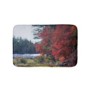 Fall Foliage Pond Painting Nature Art Bath Mat