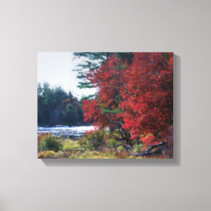 Fall Foliage Pond Painting Nature Art  Canvas Print