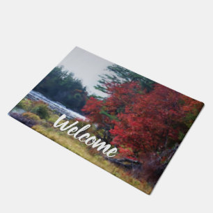 Fall Foliage Pond Painting Nature Art Welcome Doormat