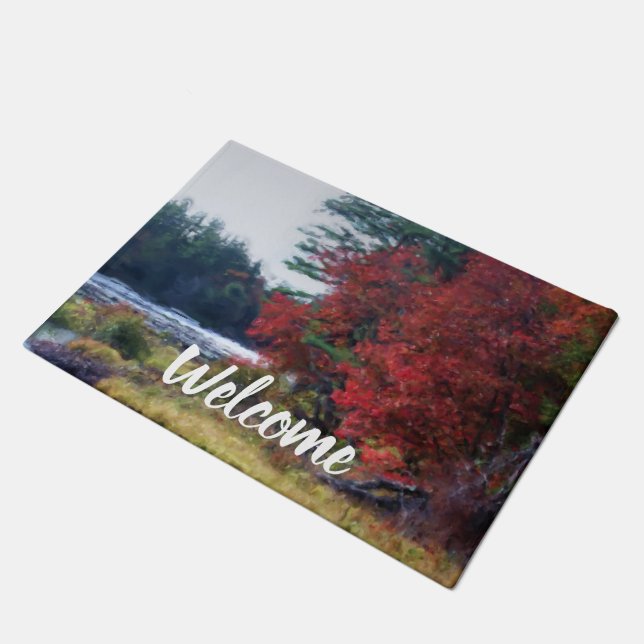 Fall Foliage Pond Painting Nature Art Welcome Doormat (Angled)