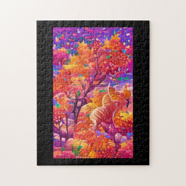 Fall foliage psychedelic pumpkins fractured art jigsaw puzzle (Vertical)