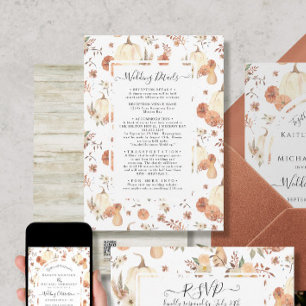 Fall Foliage Pumpkin Floral Watercolor Details Invitation