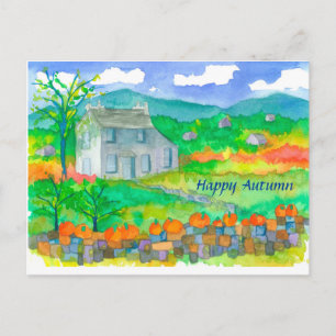 Fall Foliage Pumpkins Happy Autumn Postcard