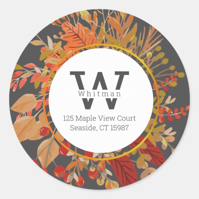 Fall Foliage Return Address Classic Round Sticker (Front)