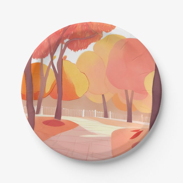 Fall Foliage Stroll | Abstract Watercolor Paper Plate (Front)