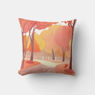 Fall Foliage Stroll Abstract Watercolor Throw Pillow