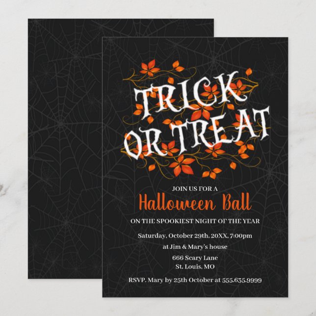 Fall Foliage Trick Or Treat Halloween Party Invitation (Front/Back)