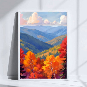 Fall Foliage   Watercolor Mountain Landscape Poster