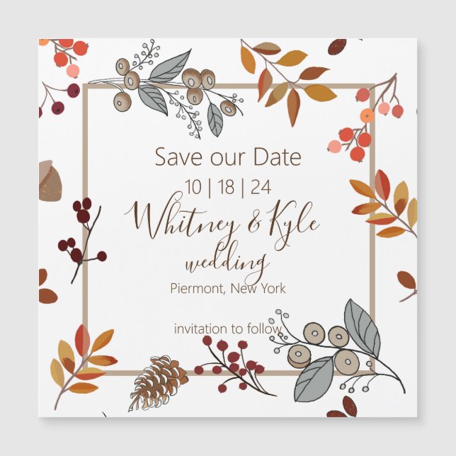 Fall Foliage Wedding Save the Date Magnetic Card (Front)