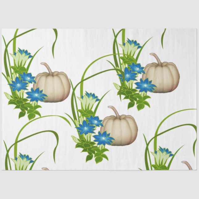 Fall Foliage White Pumpkins Floral Greenery  Tissue Paper (Front)