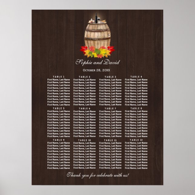 Fall Foliage Wine Barrel Vineyard Seating Chart (Front)