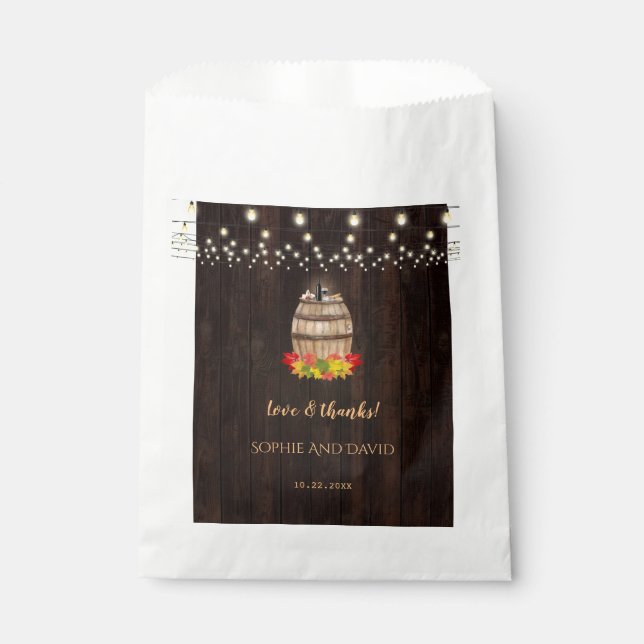 Fall Foliage Wine Barrel Vineyard Wedding Favour Bag (Front)