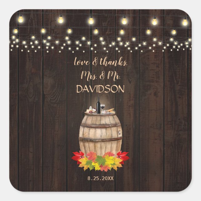 Fall Foliage Wine Barrel Vineyard Wedding Square Sticker (Front)