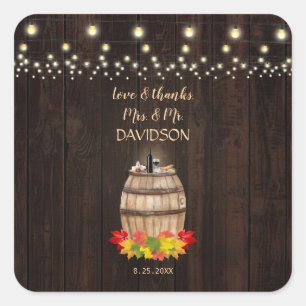 Fall Foliage Wine Barrel Vineyard Wedding Square Sticker