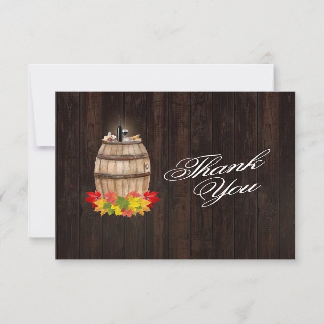 Fall Foliage Wine Barrel Vineyard Wedding Thank You Card (Front)