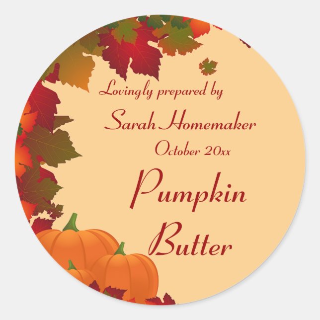 Fall Foliage with Pumpkins Round Canning Classic Round Sticker (Front)