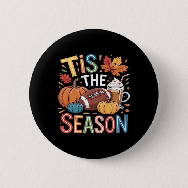 Fall Football Autumn Pumpkin Coffee Lover 2 Inch Round Button (Front)