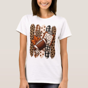 Fall Football Leopard Print and Plaid Design T-Shirt