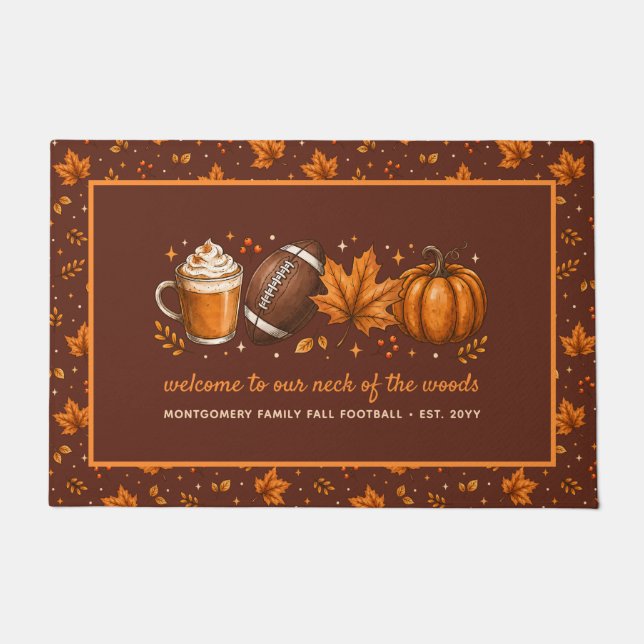 Fall Football Pumpkin Autumn Personalized Doormat (Front)