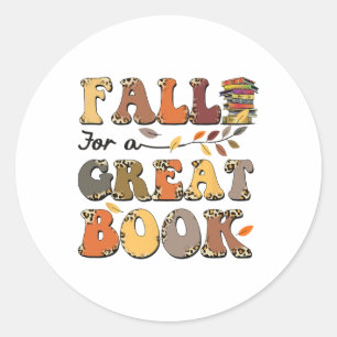 Fall For A Great Book Retro Leopard Autumn Thanksg Classic Round Sticker