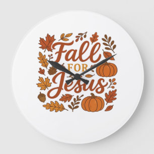 Fall For Jesus Autumn Pumpkin Christian Faith Clas Large Clock