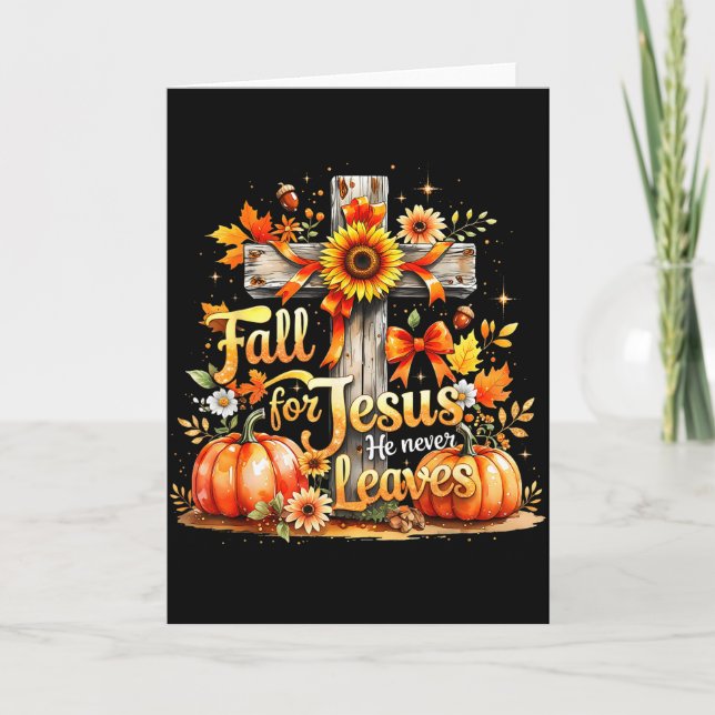 Fall For Jesus Christian Pumpkin Autumn Cross  Card (Front)