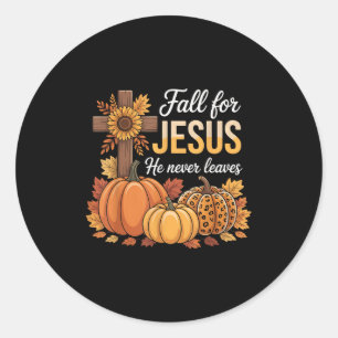 Fall For Jesus He Never Leaves Christian Thanksgiv Classic Round Sticker