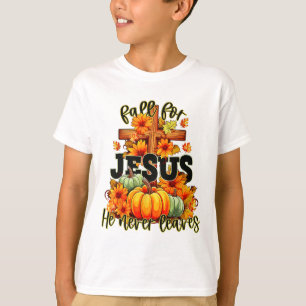 Fall For Jesus He Never Leaves Halloween Autumn Th T-Shirt