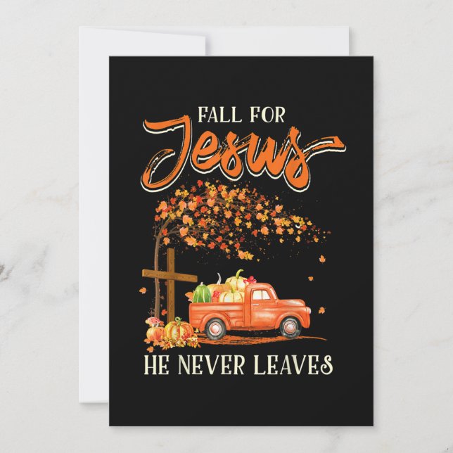 Fall For Jesus He Never Leaves Happy Halloween Invitation (Front)