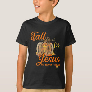 Fall For Jesus He Never Leaves Leopard Pumpkin Chr T-Shirt