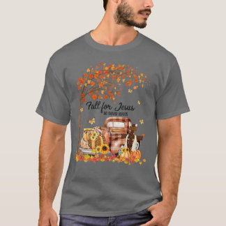 Fall For Jesus He Never Leaves Plaid Truck Pumpkin T-Shirt