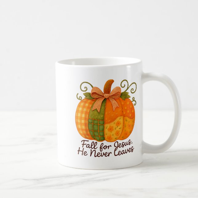 Fall For Jesus He Never Leaves Pumpkin Autumn Chri Coffee Mug (Right)