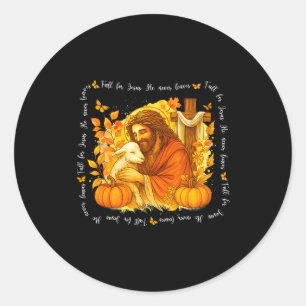Fall For Jesus He Never Leaves Retro Thanksgiving Classic Round Sticker