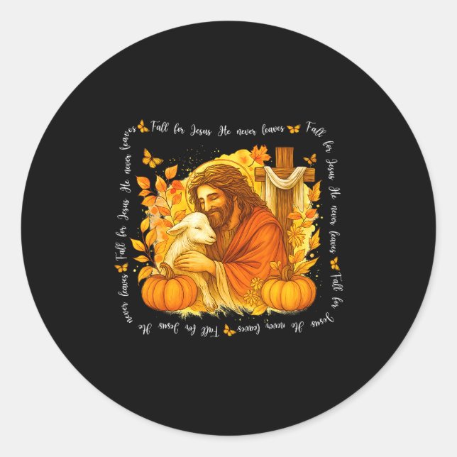 Fall For Jesus He Never Leaves Retro Thanksgiving  Classic Round Sticker (Front)