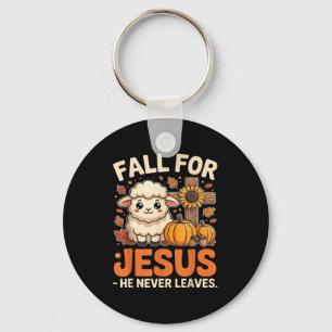 Fall For Jesus He Never Leaves Sheep Christian Aut Keychain