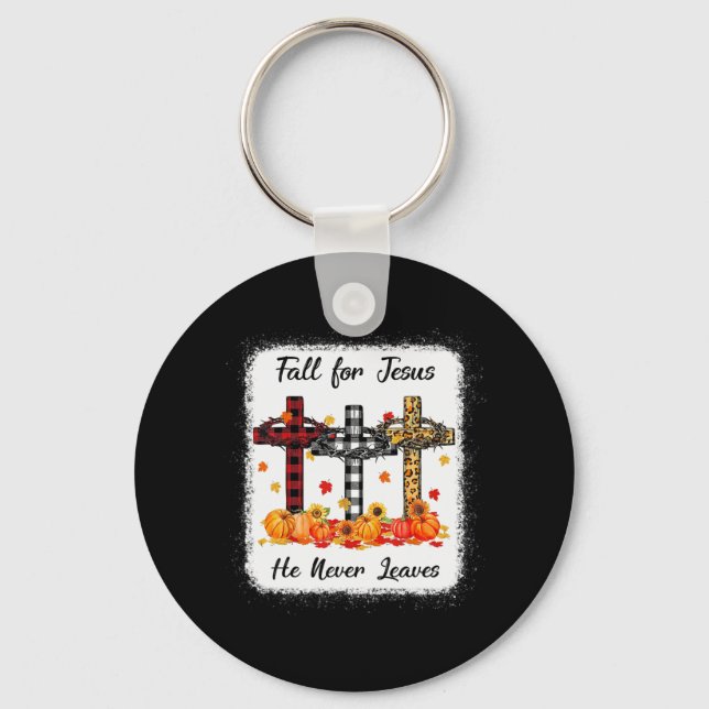 Fall For Jesus He Never Leaves Thanksgiving Pumpki Keychain (Front)