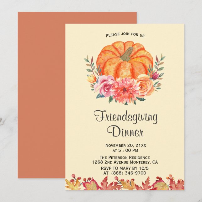 Fall Foral Thanksgiving Friendsgiving Invitations (Front/Back)
