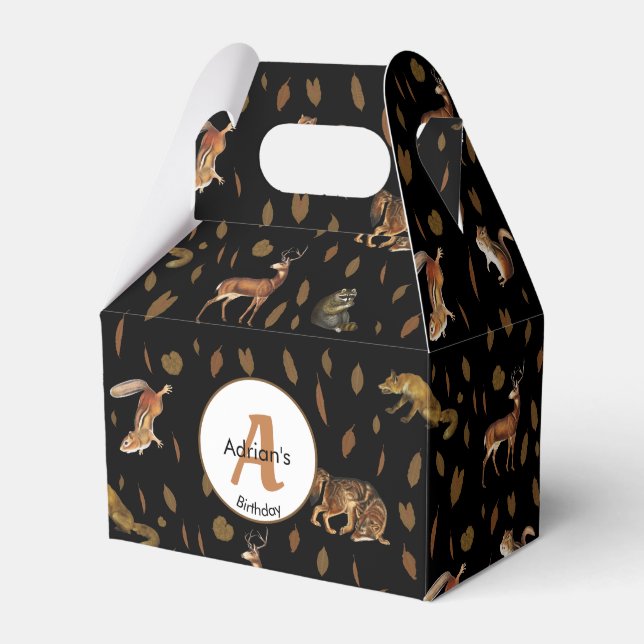 Fall Forest Animals Autumn Leaves Favor Box (Front Side)