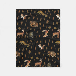Fall Forest Animals Autumn Leaves Fleece Blanket