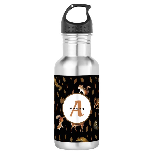 Fall Forest Animals Autumn Leaves Monogram School 532 Ml Water Bottle (Front)
